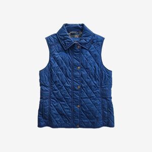 LL Bean Women's Quilted Vest, Plaid Interior EUC Navy, Size XS